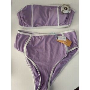 Kona Sol Women Large 12/14 Purple High Waisted Bottom Swimsuit Coverage